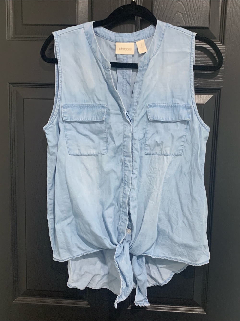 Chico's | Light Blue Sleeveless Tie-Front Chambray Top | Sz 1